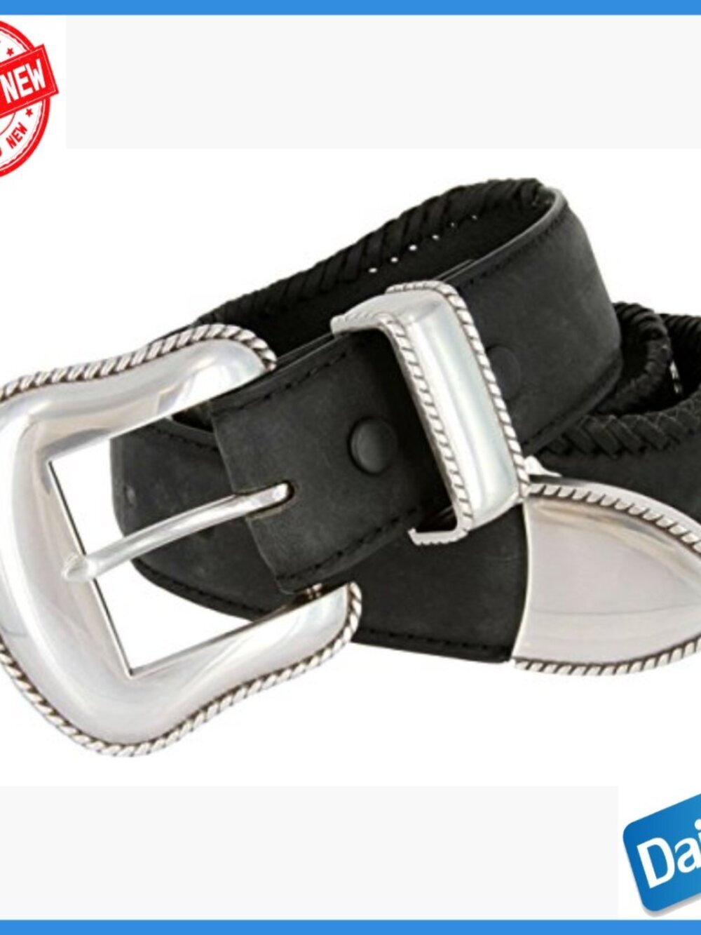 Men's Leather Cowboy Belt with Card Suit Concho Buckle Set - Picture 3 of 6